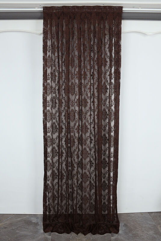 DAMAKS MODEL ACI KAHVE RENK TEK KANAT Pileli Fon Perde 75*260 cm - 2