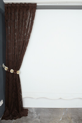 DAMAKS MODEL ACI KAHVE RENK TEK KANAT Pileli Fon Perde 75*260 cm - 4