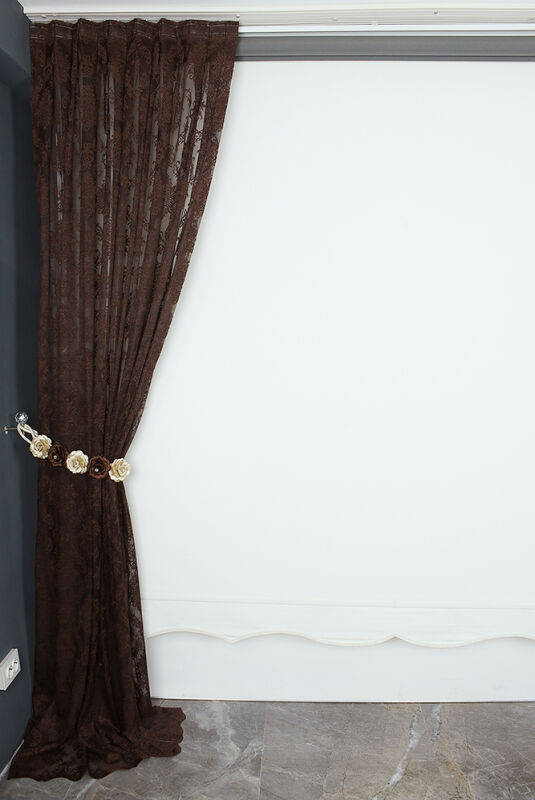 DAMAKS MODEL ACI KAHVE RENK TEK KANAT Pileli Fon Perde 75*260 cm - 4
