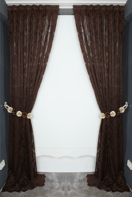 DAMAKS MODEL ACI KAHVE RENK TEK KANAT Pileli Fon Perde 75*260 cm - 6