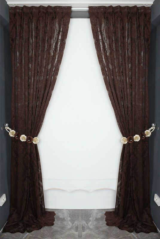 DAMAKS MODEL ACI KAHVE RENK TEK KANAT Pileli Fon Perde 75*260 cm - 6