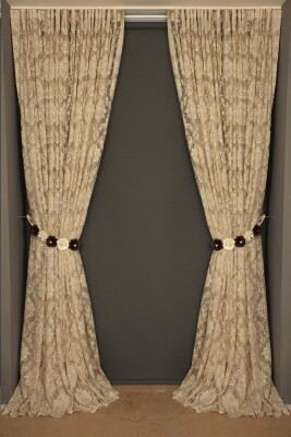 DAMAKS MODEL GOLD RENK TEK KANAT Hazır dikilmiş Pileli Fon Perde 300*260 cm - 4