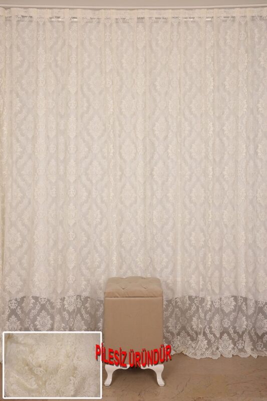 DAMAKS MODEL KREM RENK PİLESİZ TEK KANAT Fon Perde 300*260 cm - 2