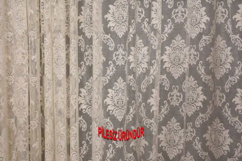 DAMAKS MODEL KREM RENK PİLESİZ TEK KANAT Fon Perde 300*260 cm - 3