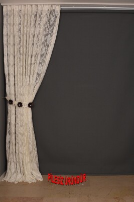 DAMAKS MODEL KREM RENK PİLESİZ TEK KANAT Fon Perde 300*260 cm - 6