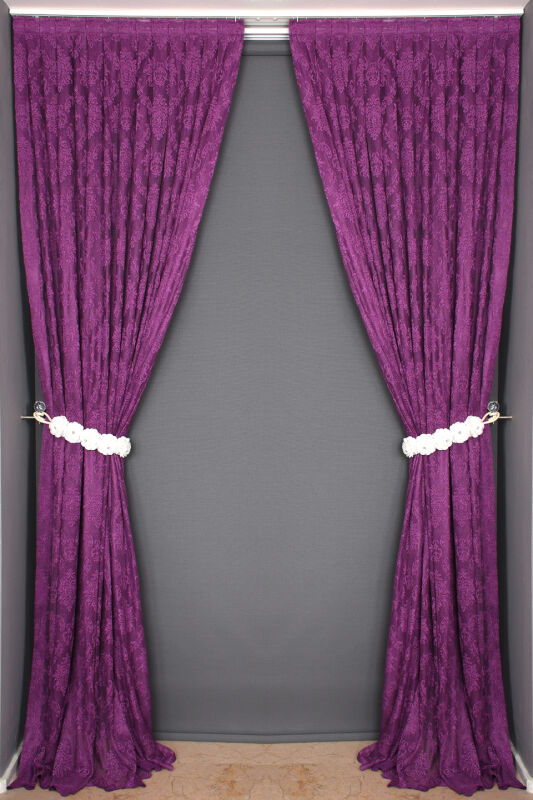 DAMAKS MOR RENK TEK KANAT Hazır dikilmiş Pileli Fon Perde 75*260 cm - 5