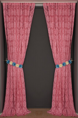 DAMAKS PEMBE RENK TEK KANAT Hazır dikilmiş Pileli Fon Perde 300*260 cm - 2