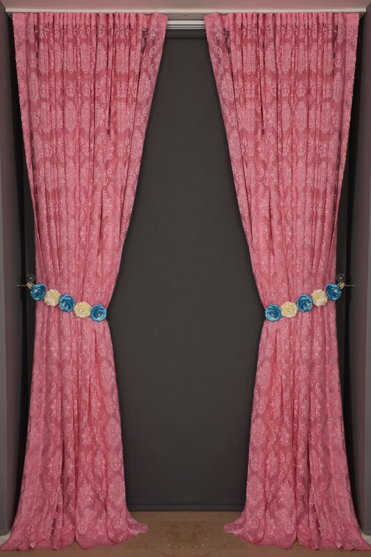 DAMAKS PEMBE RENK TEK KANAT Hazır dikilmiş Pileli Fon Perde 300*260 cm - 2