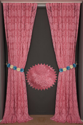 DAMAKS PEMBE RENK TEK KANAT Hazır dikilmiş Pileli Fon Perde 300*260 cm - 5