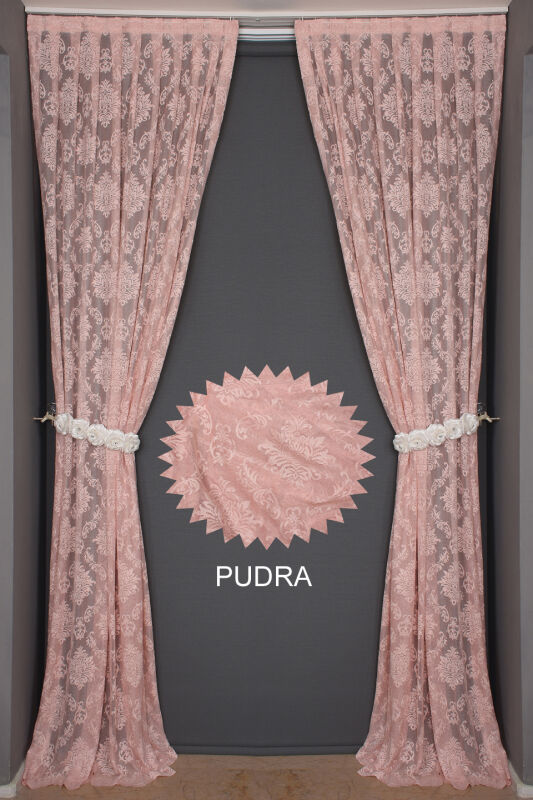 DAMAKS PUDRA RENK TEK KANAT Hazır dikilmiş Pileli Fon Perde 75*260 cm - 4