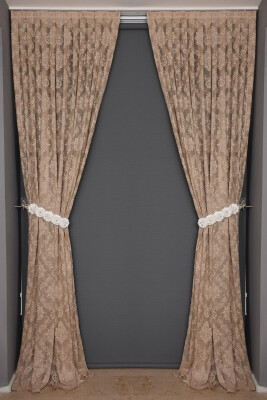 DAMAKS VİZON RENK TEK KANAT Hazır dikilmiş Pileli Fon Perde 75*260 cm - 5