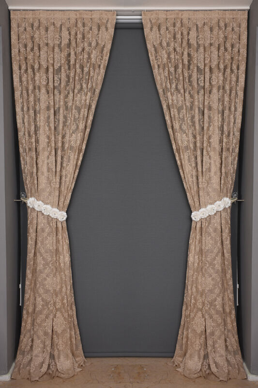 DAMAKS VİZON RENK TEK KANAT Hazır dikilmiş Pileli Fon Perde 75*260 cm - 5