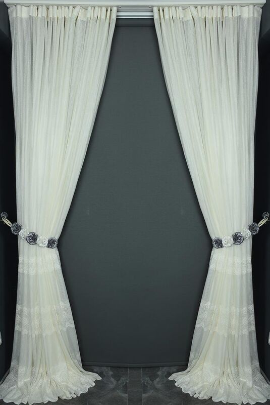 DANTEL MODEL KREM RENK TEK KANAT Hazır dikilmiş Pileli Fon Perde 300*260 cm - 7