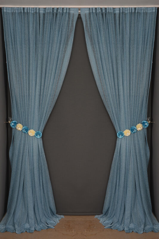 DAR ETEK MAVİ RENK TEK KANAT Hazır dikilmiş Pileli Fon Perde 75*260 cm - 8