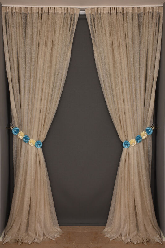 DAR ETEK MODEL GOLD RENK TEK KANAT Hazır Pileli Fon Perde 300*260 - 1