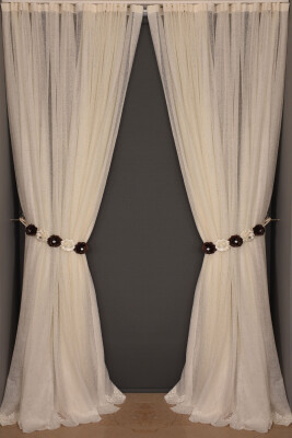 DAR ETEK MODEL KREM RENK TEK KANAT Hazır Pileli Fon Perde 300*260 - 1