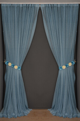 DAR ETEK MODEL MAVİ RENK TEK KANAT Hazır Pileli Fon Perde 300*260 - 1