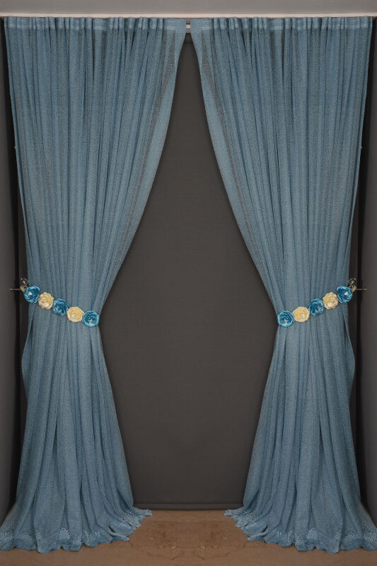 DAR ETEK MODEL MAVİ RENK TEK KANAT Hazır Pileli Fon Perde 300*260 - 1