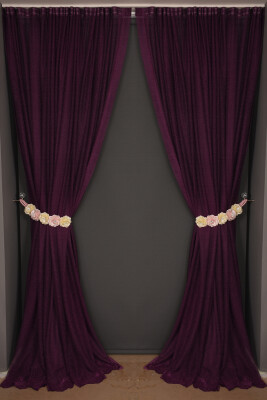 DAR ETEK MODEL MOR RENK TEK KANAT Hazır Pileli Fon Perde 300*260 - AKÇA TEKSTİL