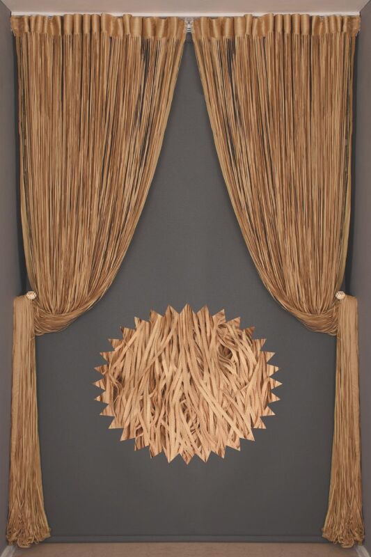 DÜZ İP GOLD RENK EN 100 CM BOY 280 CM HAZIR DÜĞMELERİ DİKİLMİŞ İP PERDE - 8