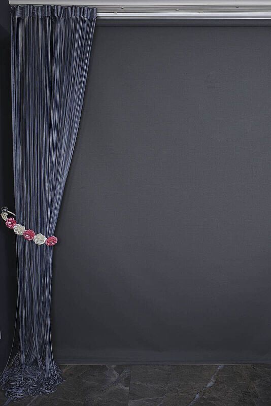 DÜZ İP MODEL DUMAN GRİSİ RENK HAZIR İP PERDE 100 CM EN 280 CM BOY - 7