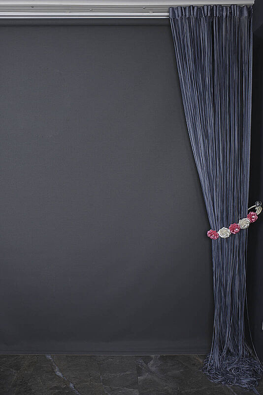 DÜZ İP MODEL DUMAN GRİSİ RENK HAZIR İP PERDE 100 CM EN 280 CM BOY - 8
