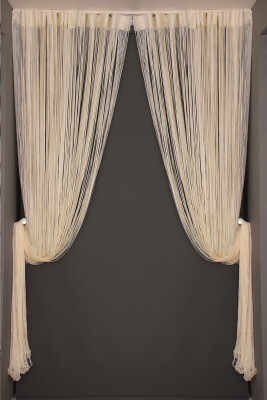 DÜZ İP MODEL KREM RENK HAZIR İP PERDE 300*270 - 1