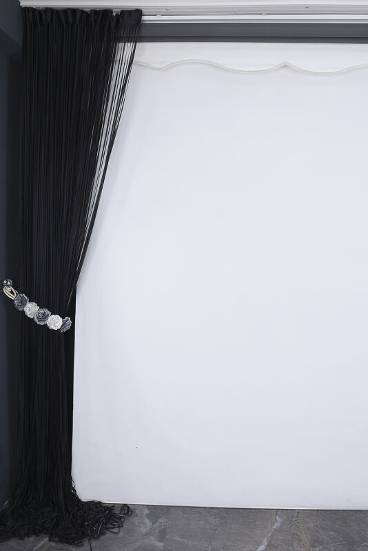 DÜZ İP PERDE 0.80 mm ANTRASİT RENK 300 Cm En 280 Cm Boy HAZIR YASSI KALIN ŞERİT İP PERDE - 4