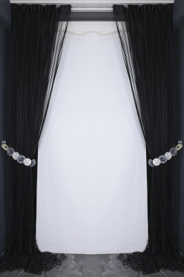 DÜZ İP PERDE 0.80 mm ANTRASİT RENK 300 Cm En 280 Cm Boy HAZIR YASSI KALIN ŞERİT İP PERDE - 6