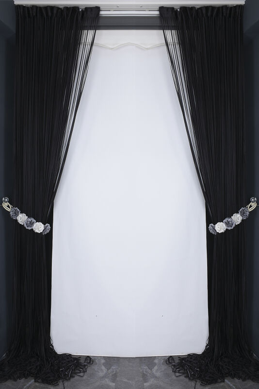 DÜZ İP PERDE 0.80 mm ANTRASİT RENK 300 Cm En 280 Cm Boy HAZIR YASSI KALIN ŞERİT İP PERDE - 6