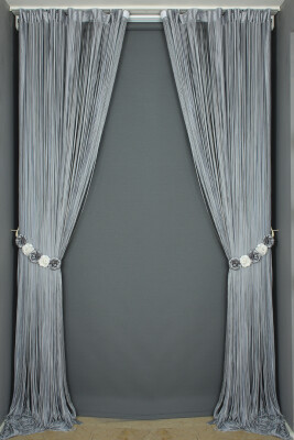 DÜZ İP PERDE 100 Cm En 210 Cm Boy GRİ ÇİFT RENK HAZIR İP PERDE - 5