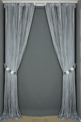 DÜZ İP PERDE 180 Cm En 280 Cm Boy GRİ ÇİFT RENK HAZIR İP PERDE - 3