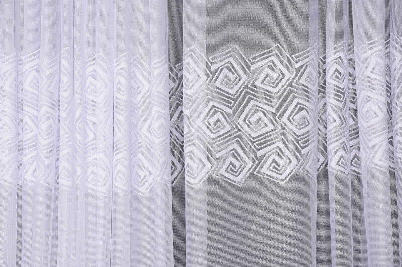 GEOMETRİK BEYAZ RENK TEK KANAT Dikilmiş Pileli Fon Perde 300*260 Cm - 5