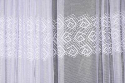 GEOMETRİK BEYAZ RENK TEK KANAT Dikilmiş Pileli Fon Perde 300*260 Cm - 4