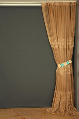 GEOMETRİK GOLD TEK KANAT Dikilmiş Pileli Fon Perde 300*260 Cm - 5