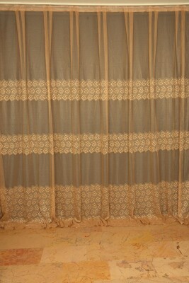 GEOMETRİK GOLD TEK KANAT Dikilmiş Pileli Fon Perde 300*260 Cm - 1