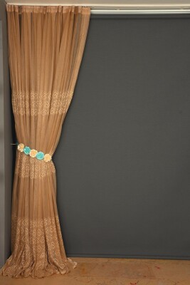 GEOMETRİK GOLD TEK KANAT Dikilmiş Pileli Fon Perde 300*260 Cm - 4