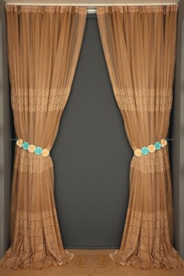 GEOMETRİK GOLD TEK KANAT Dikilmiş Pileli Fon Perde 300*260 Cm - 6