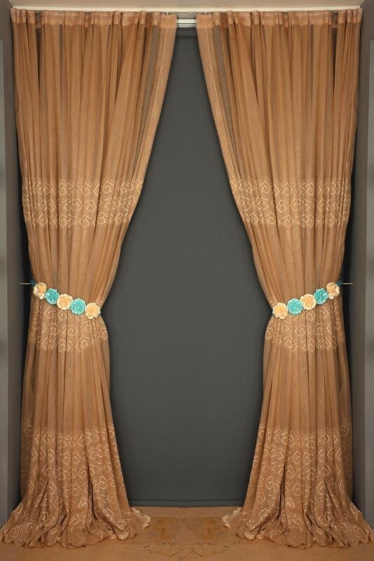 GEOMETRİK GOLD TEK KANAT Dikilmiş Pileli Fon Perde 300*260 Cm - 6
