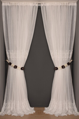 GÖBEKLİ MODEL BEYAZ RENK TEK KANAT Hazır dikilmiş Pileli Fon Perde 300*260 cm - 1