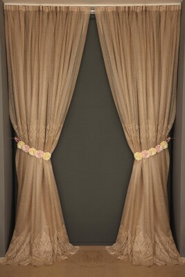 GÖBEKLİ MODEL GOLD RENK TEK KANAT Hazır dikilmiş Pileli Fon Perde 150*260 cm - 9