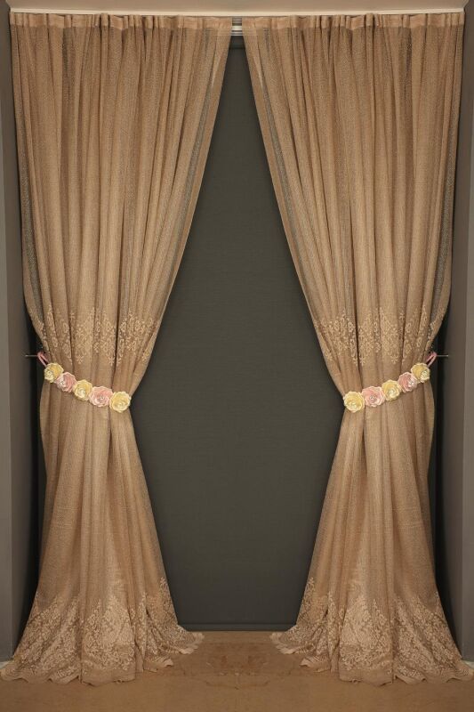 GÖBEKLİ MODEL GOLD RENK TEK KANAT Hazır dikilmiş Pileli Fon Perde 150*260 cm - 9