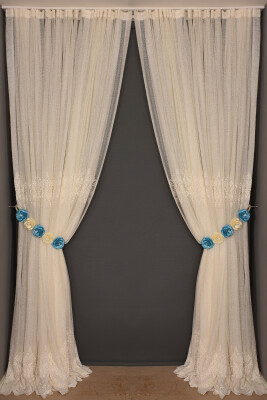 GÖBEKLİ MODEL KREM RENK TEK KANAT Hazır dikilmiş Pileli Fon Perde 300*260 cm - 1