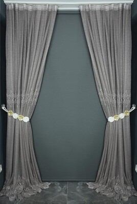 GÖBEKLİ MODEL KUM RENGİ TEK KANAT Hazır dikilmiş Pileli Fon Perde 150*260 cm - 1