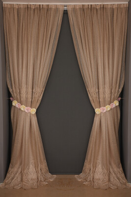 GÖBEKLİ MODEL VİZON RENK TEK KANAT Hazır dikilmiş Pileli Fon Perde 300*260 cm - 1