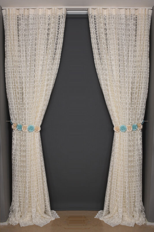 HALKALI KREM RENK TEK KANAT Dikilmiş Pileli Fon Perde 300*260 Cm - 3