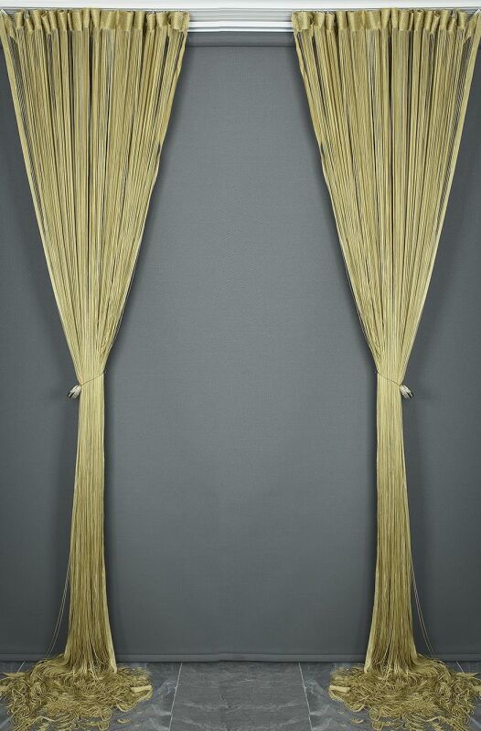 İP ZİNCİR GOLD RENK EN 100 CM BOY 280 CM HAZIR DÜĞMELERİ DİKİLMİŞ İP PERDE - 13