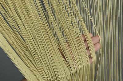 İP ZİNCİR GOLD RENK EN 100 CM BOY 280 CM HAZIR DÜĞMELERİ DİKİLMİŞ İP PERDE - 1