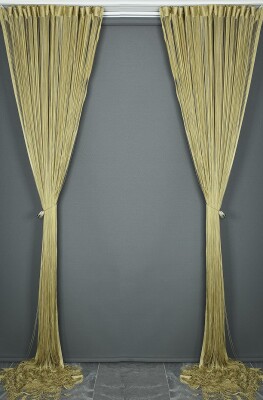 İP ZİNCİR GOLD RENK EN 100 CM BOY 280 CM HAZIR DÜĞMELERİ DİKİLMİŞ İP PERDE - 12