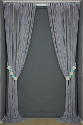 İP ZİNCİR GRİ RENK HAZIR DÜĞMELERİ DİKİLMİŞ İP PERDE EN 180 CM BOY 280 CM - 12